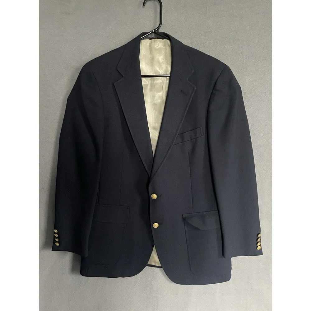 Chaps Ralph Lauren Vtg Wool Blazer 40R‎ Black Gold Button Jacket London Shop